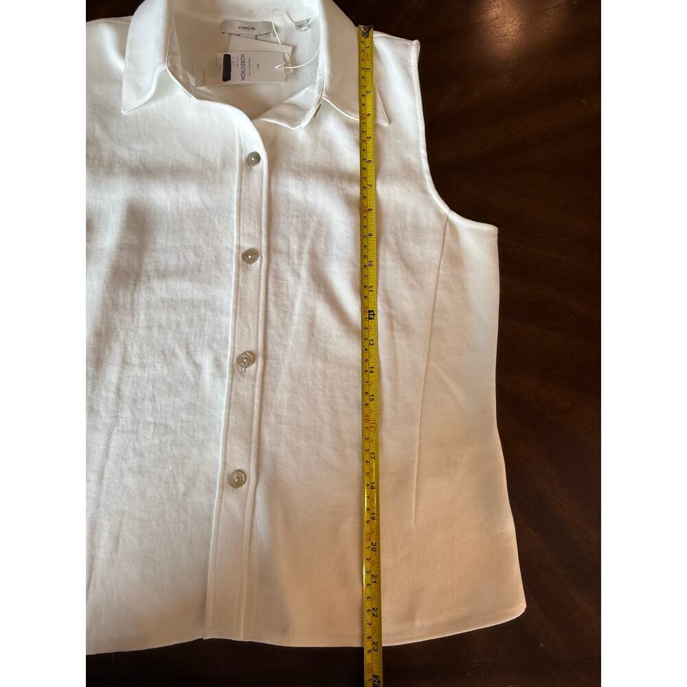 Vince Women's Sleeveless Button Up Blouse Medium White Collared Essential $295 - Picture 7 of 8